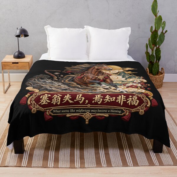 Item preview, Chinese Proverb Horse Embroidery – Misfortune Into Blessing Motivational Art designed and sold by Emoji Emblems.