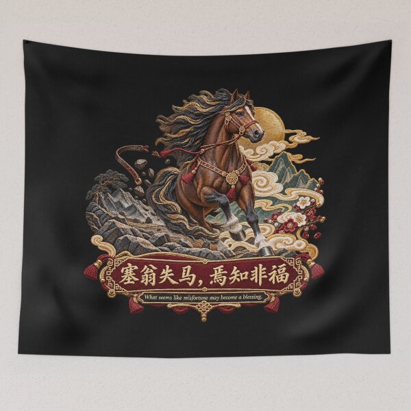 Item preview, Chinese Proverb Horse Embroidery – Misfortune Into Blessing Motivational Art designed and sold by Emoji Emblems.