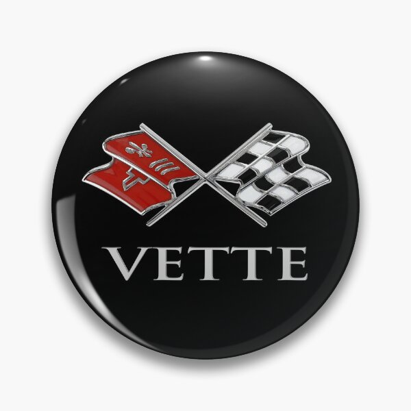 Item preview, VINTAGE VETTE CROSSED FLAGS BADGE EMBLEM, CLASSIC AMERICAN SPORTS CARS designed and sold by classic car craze.
