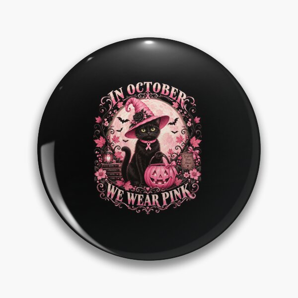 Item preview, Pink Ribbon Black Cat Halloween Moon Pumpkin Art designed and sold by anapldv.
