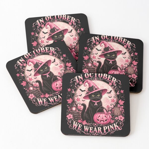 Item preview, Pink Ribbon Black Cat Halloween Moon Pumpkin Art designed and sold by anapldv.