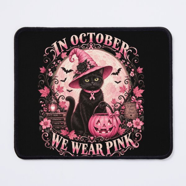 Item preview, Pink Ribbon Black Cat Halloween Moon Pumpkin Art designed and sold by anapldv.