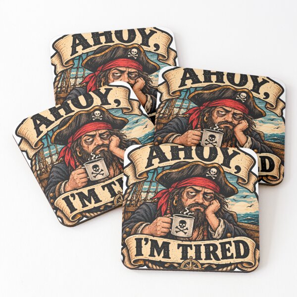 Artikelvorschau, Ahoi, ich bin müde – Lustiges, müdes Piraten-Kaffee-Design im maritimen Stil entworfen und verkauft von gabicoutodesign.