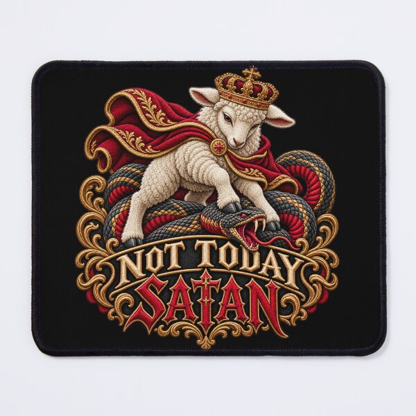 Item preview, Not Today Satan Christian Embroidery – Crowned Lamb and Serpent Gothic Design designed and sold by Emoji Emblems.