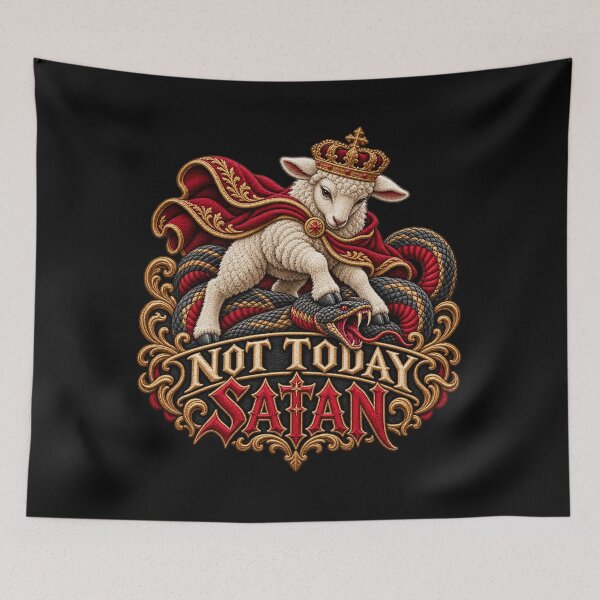 Item preview, Not Today Satan Christian Embroidery – Crowned Lamb and Serpent Gothic Design designed and sold by Emoji Emblems.
