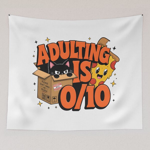 Item preview, Adulting Is 0 Out Of 10 Funny Retro Black Cat Pizza designed and sold by VisualVerseLab.