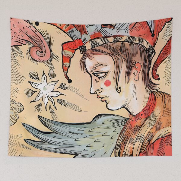Item preview, Renaissance Winged Jester Fantasy Illustration designed and sold by tbartstay.