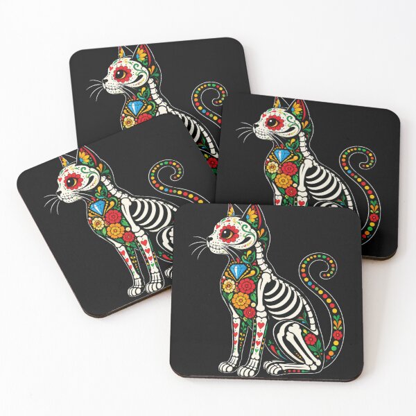 Item preview, Sugar Skull Cat Skeleton with Floral Folk Art designed and sold by anapldv.