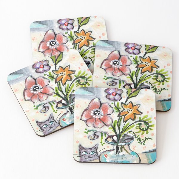 Item preview, Curious Cat and Bird Floral Still Life designed and sold by tbartstay.