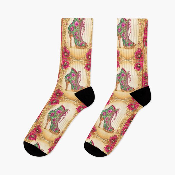 Item preview, Pink and Green Floral Victorian Boot designed and sold by LaRoach Digital Arts.
