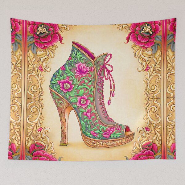 Item preview, Pink and Green Floral Victorian Boot designed and sold by LaRoach Digital Arts.