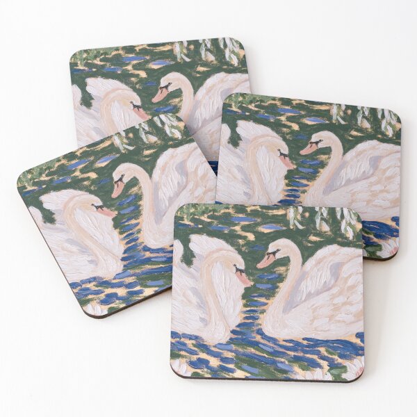 Item preview, Two White Swans in a Floral Lake Painting designed and sold by TheVintageEdit.