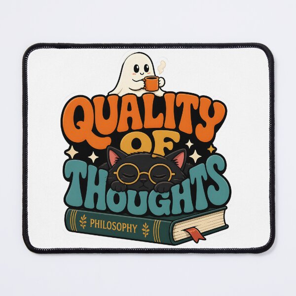 Item preview, Quality Of Thoughts Cute Retro Black Cat Philosophy Book designed and sold by VisualVerseLab.