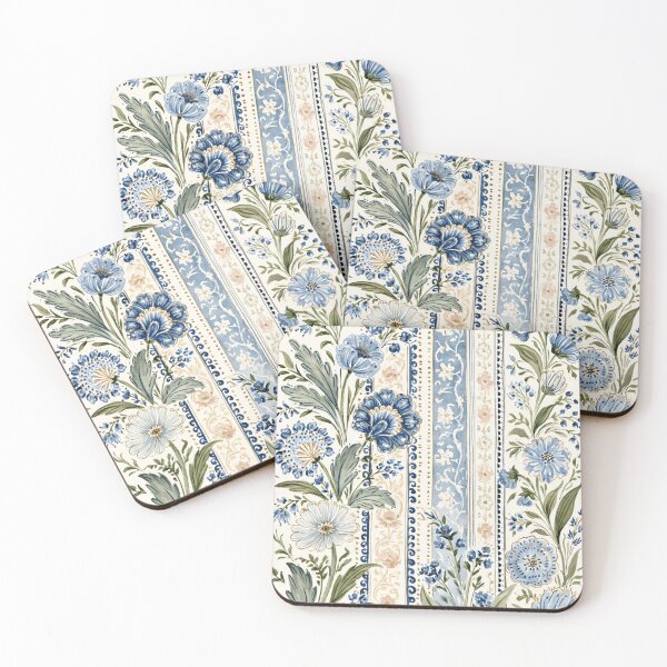 Item preview, Blue Persian Floral Stripe Watercolor Pattern designed and sold by TheVintageEdit.