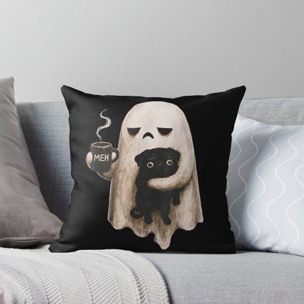 Item preview, Grumpy Ghost Holding Black Pug Dog Meh Coffee Cup Halloween  designed and sold by leevekaArt.