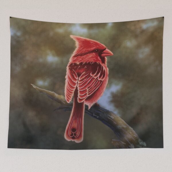 Item preview, Red bird Cardinal on branch in nature painting  designed and sold by Agamaji.