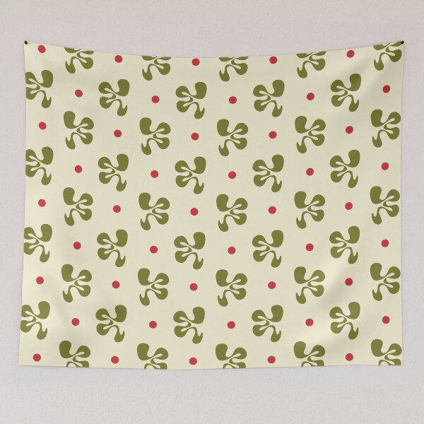 Item preview, Retro Christmas Cheerful Whimsy Abstract Shapes and Dots Pattern in Olive Green Red Cream designed and sold by kierkegaard.