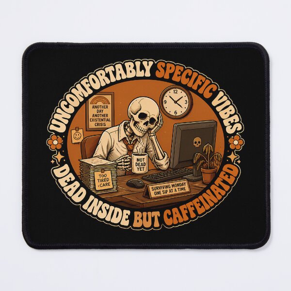 Item preview, Uncomfortably Specific Vibes Dead Inside But Caffeinated Skeleton designed and sold by UncomfortablySpecific.