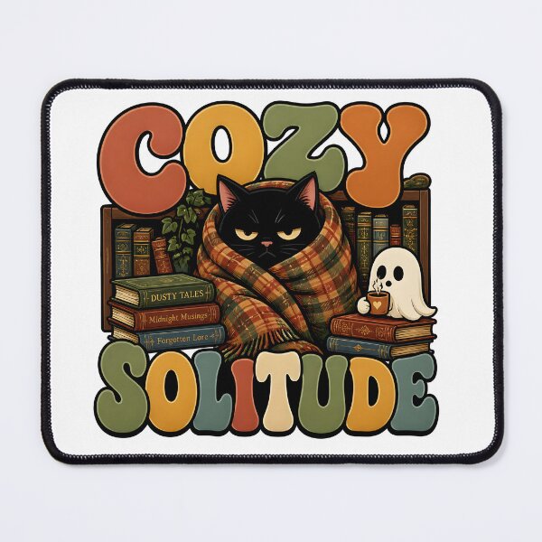 Item preview, Cozy Solitude Cute Retro Black Cat Philosophy Books designed and sold by VisualVerseLab.