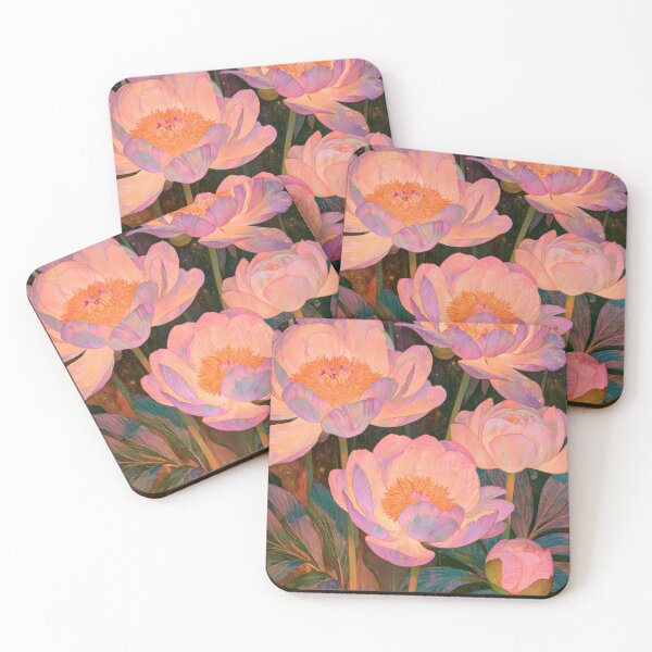 Item preview, Moody Pink Peonies Dark Botanical Painting designed and sold by Sunday Margaritas Art.