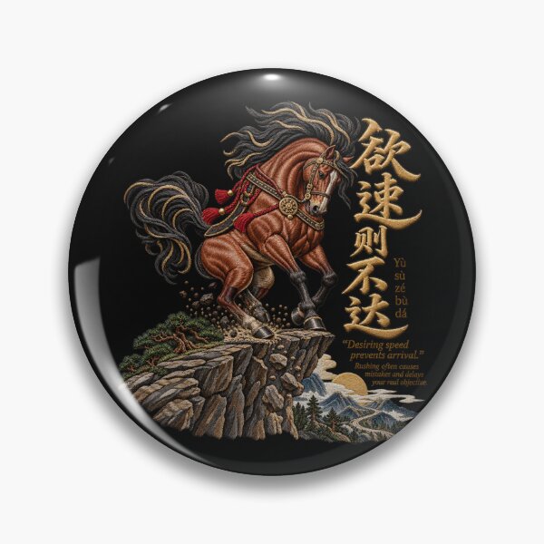 Item preview, Chinese Proverb Horse Embroidery – 欲速则不达 Stallion Cliff Edge Artwork designed and sold by Emoji Emblems.