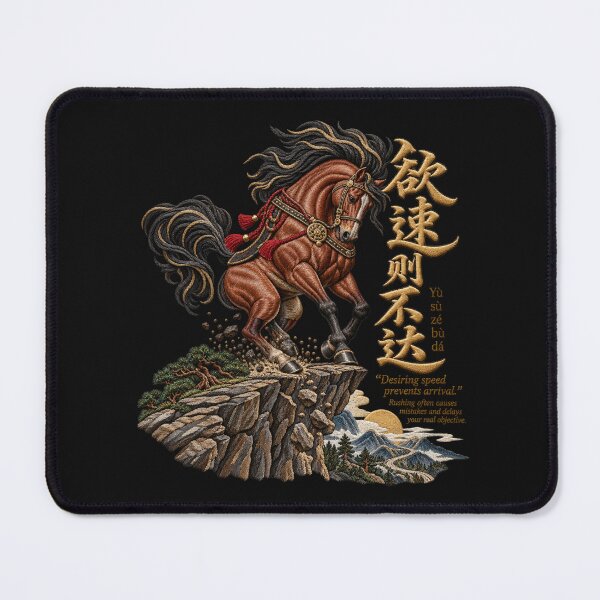 Item preview, Chinese Proverb Horse Embroidery – 欲速则不达 Stallion Cliff Edge Artwork designed and sold by Emoji Emblems.
