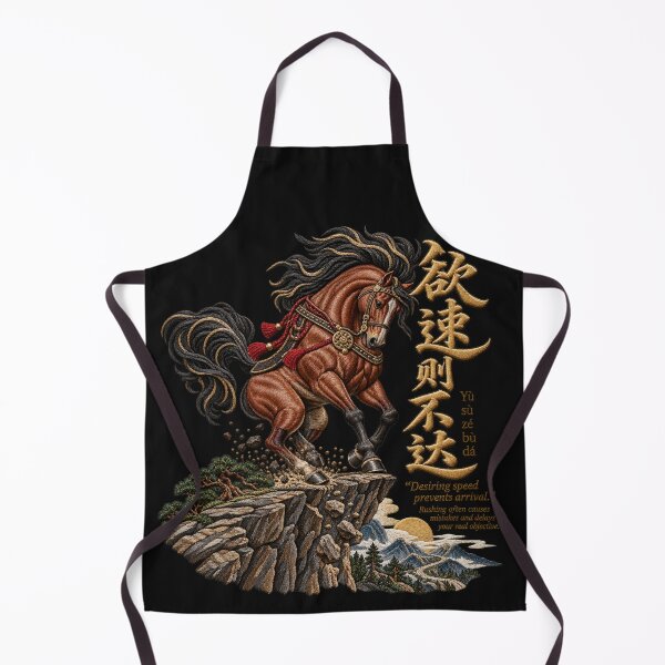 Item preview, Chinese Proverb Horse Embroidery – 欲速则不达 Stallion Cliff Edge Artwork designed and sold by Emoji Emblems.
