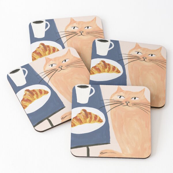 Item preview, Orange Cat Coffee and Croissant Breakfast Painting designed and sold by Sunday Margaritas Art.