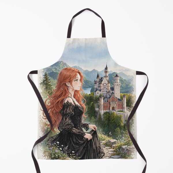 Item preview, Germany Neuschwanstein Castle with an Enchanting Redhead Traveler in Elegant Gothic Dress, Romantic Fairytale Mountain Landscape designed and sold by DibujandoPorfa.