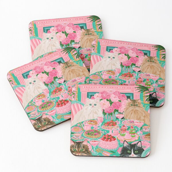 Item preview, Cats Tea Party Pink Maximalist Painting designed and sold by Sunday Margaritas Art.
