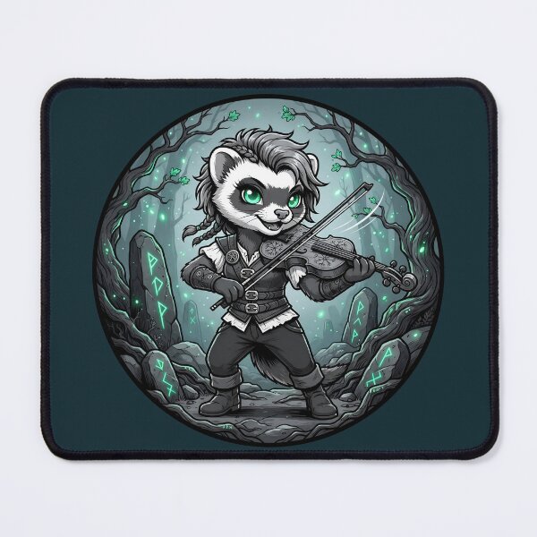 Item preview, Folk Metal Ferret Violinist - Emerald Green Stencil Chibi designed and sold by CaliLuminos.