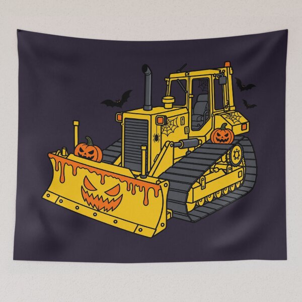 Item preview, Halloween Bulldozer – Spooky Construction Vehicle purple background designed and sold by ElceMare.