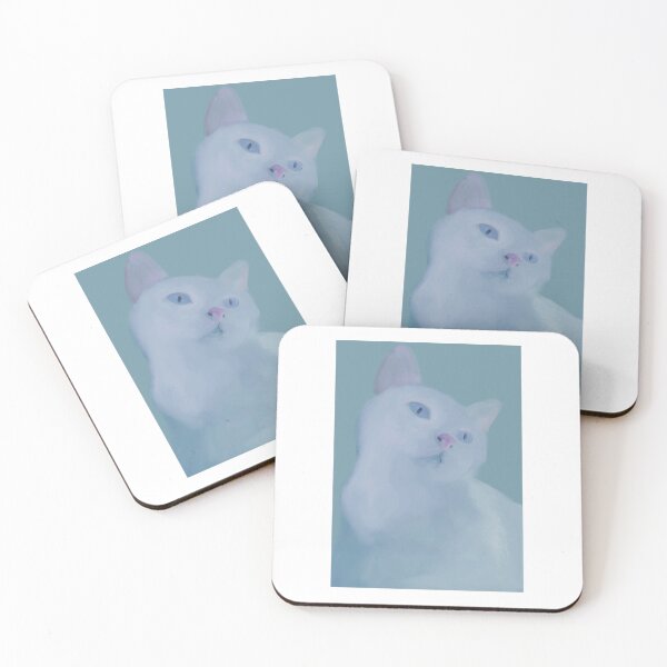 Item preview, White cat portrait on teal background  designed and sold by 8bitblackcat.