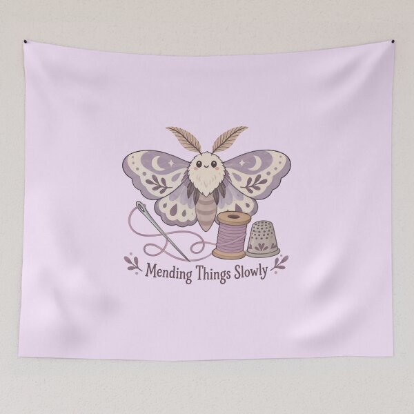 Item preview, Moth Mending Things Slowly Sticker designed and sold by Inkworksbyshery.