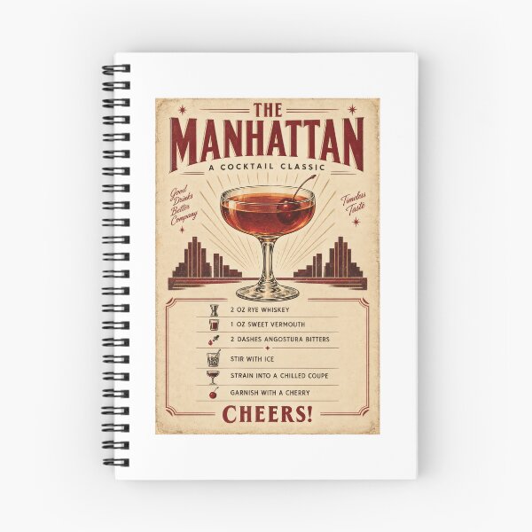 Item preview, Vintage Manhattan Cocktail Recipe – Retro Bar Art designed and sold by thebigleebowski.