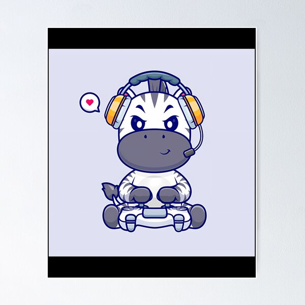 Item preview, Cute Zebra Gaming Cartoon Vector Icon designed and sold by One55store.