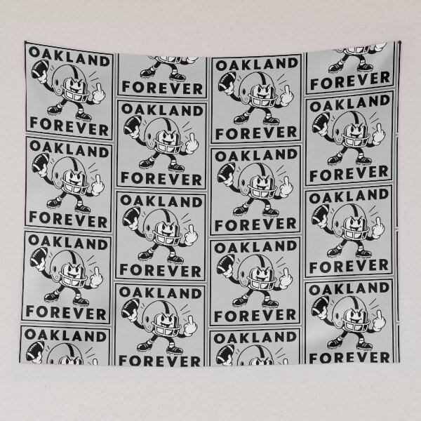 Item preview, Oakland (Raiders) forever. A bold black-and-white football design featuring a tough retro helmet mascot  designed and sold by PIXEL POP DESIGNS - Beyond the Norm!.