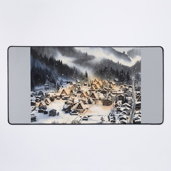 Item preview, Sumi-e Snowy Shirakawa-go Village Art designed and sold by conohitoAI-ArtGallery.