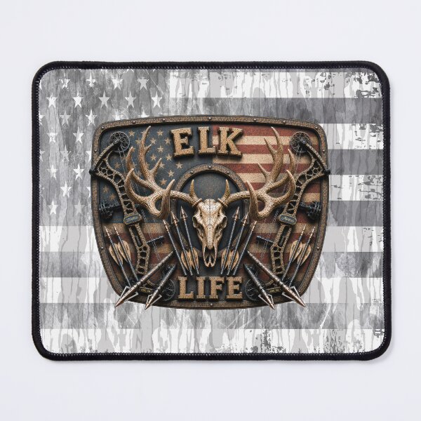 Item preview, Elk Life American Flag Trophy Bull Elk Bow Hunting Badge Wall Art for Archery Hunters designed and sold by artistwill.