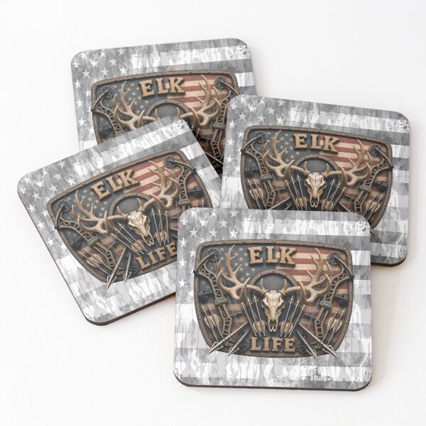 Item preview, Elk Life American Flag Trophy Bull Elk Bow Hunting Badge Wall Art for Archery Hunters designed and sold by artistwill.
