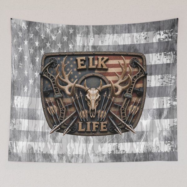 Item preview, Elk Life American Flag Trophy Bull Elk Bow Hunting Badge Wall Art for Archery Hunters designed and sold by artistwill.