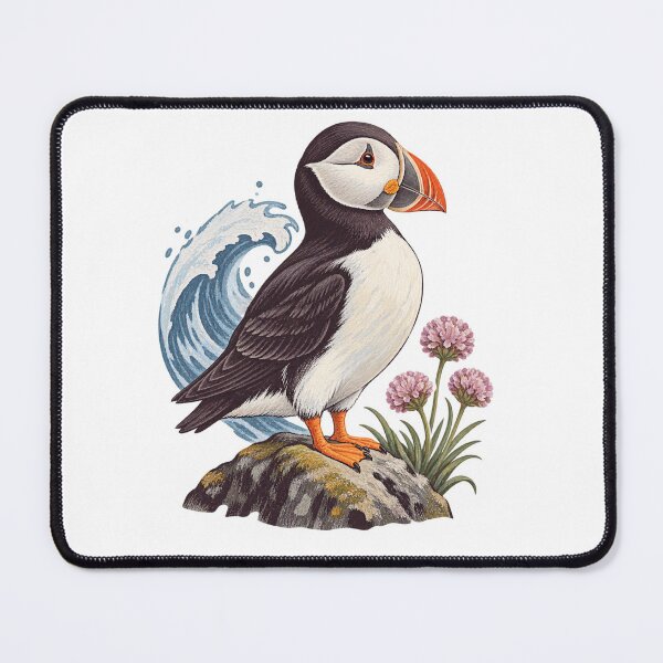 Item preview, Cliffside Puffin Textured Nature Illustration designed and sold by Wonderwoven Studio.
