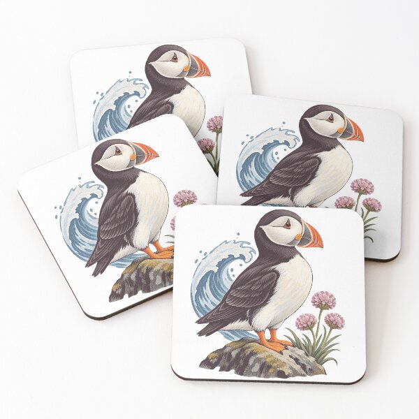 Item preview, Cliffside Puffin Textured Nature Illustration designed and sold by Wonderwoven Studio.
