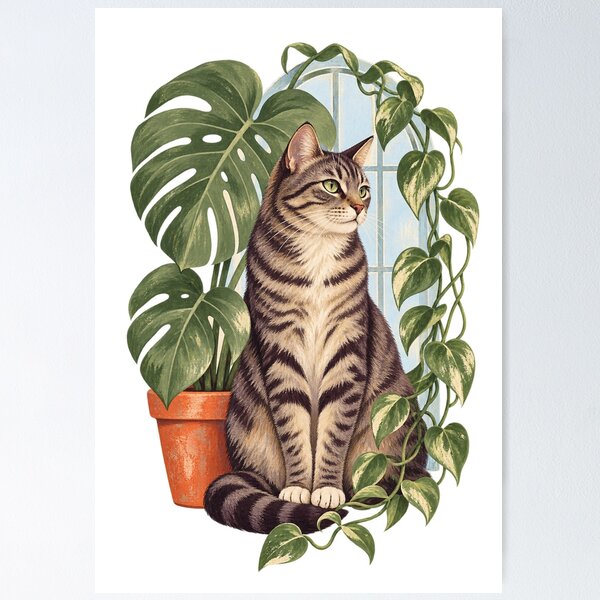 Item preview, Conservatory Cat Textured Nature Illustration designed and sold by Wonderwoven Studio.