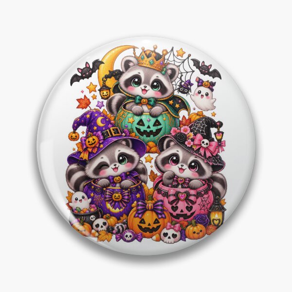 Item preview, Kawaii Cute Halloween – Witchy Raccoon Trio Trick or Treat Design designed and sold by xghambo.