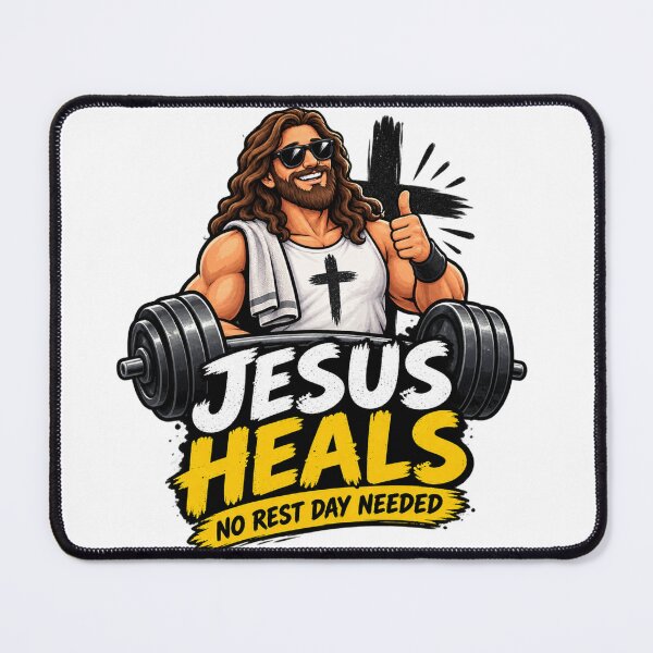 Item preview, Jesus Heals Funny Christian Faith Humor weight lifting designed and sold by Obinne.