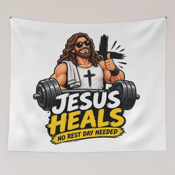 Item preview, Jesus Heals Funny Christian Faith Humor weight lifting  designed and sold by Obinne.