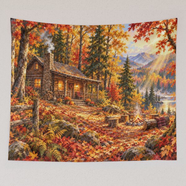 Item preview, Cabin with Sunshine in Autumn Forest designed and sold by scicilysimonee.