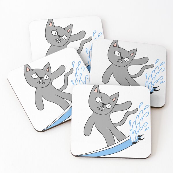 Item preview, mean cat surfing - gray designed and sold by motherbrainart.