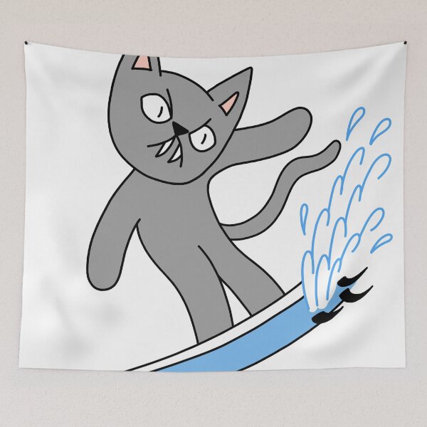 Item preview, mean cat surfing - gray designed and sold by motherbrainart.